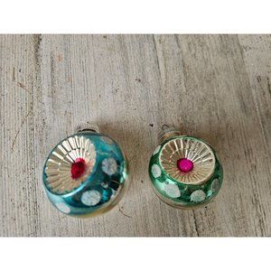 Vintage West Germany reflector mini ball ornament blue green silver Xmas tree